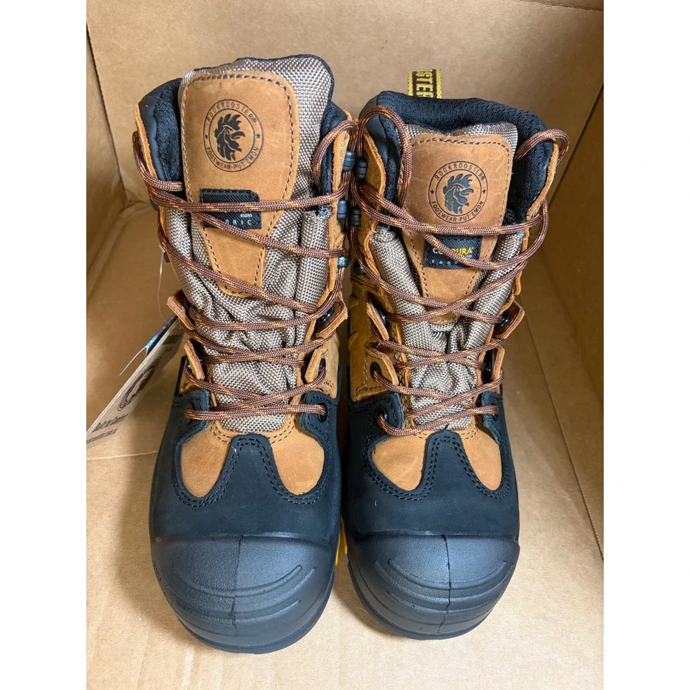 Rockrooster Work Boots Mens Size 7 Brown Waterproof Steel Toe Leather AK669 EH